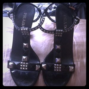Prada black studded heels 6.5 authentic